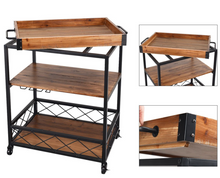 Load image into Gallery viewer, 3 Tier Rolling Island Bar Cart