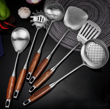 Load image into Gallery viewer, Stainless Steel &amp; Wood Cooking Tool Set
