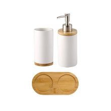 Load image into Gallery viewer, Ceramic Bathroom Accessories Set with Bamboo Base