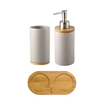 Load image into Gallery viewer, Ceramic Bathroom Accessories Set with Bamboo Base