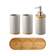 Load image into Gallery viewer, Ceramic Bathroom Accessories Set with Bamboo Base