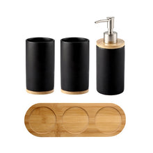 Load image into Gallery viewer, Ceramic Bathroom Accessories Set with Bamboo Base