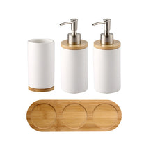 Load image into Gallery viewer, Ceramic Bathroom Accessories Set with Bamboo Base