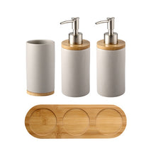 Load image into Gallery viewer, Ceramic Bathroom Accessories Set with Bamboo Base
