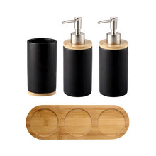 Load image into Gallery viewer, Ceramic Bathroom Accessories Set with Bamboo Base