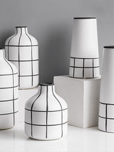 Load image into Gallery viewer, Stripes Ceramic Filler Porcelain Black and White Unique Vases