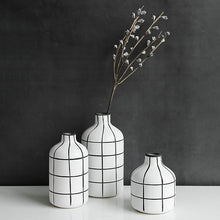 Load image into Gallery viewer, Stripes Ceramic Filler Porcelain Black and White Unique Vases