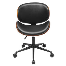 Load image into Gallery viewer, Mid-Century Office Desk Chair Adjustable Black Leather Chrome Base Bent Plywood