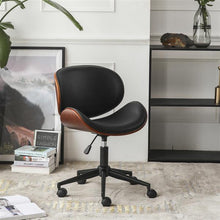 Load image into Gallery viewer, Mid-Century Office Desk Chair Adjustable Black Leather Chrome Base Bent Plywood
