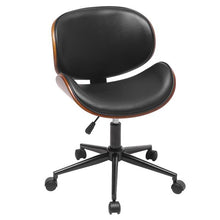 Load image into Gallery viewer, Mid-Century Office Desk Chair Adjustable Black Leather Chrome Base Bent Plywood