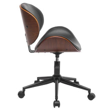 Load image into Gallery viewer, Mid-Century Office Desk Chair Adjustable Black Leather Chrome Base Bent Plywood