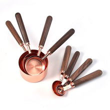 Load image into Gallery viewer, Copper Measuring Cups and Spoons Set with Walnut Wooden Handle