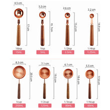 Load image into Gallery viewer, Copper Measuring Cups and Spoons Set with Walnut Wooden Handle