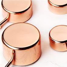 Load image into Gallery viewer, Copper Measuring Cups and Spoons Set with Walnut Wooden Handle