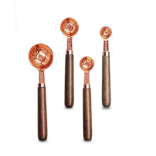 Load image into Gallery viewer, Copper Measuring Cups and Spoons Set with Walnut Wooden Handle