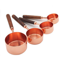 Load image into Gallery viewer, Copper Measuring Cups and Spoons Set with Walnut Wooden Handle