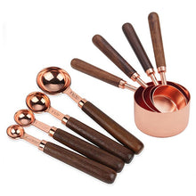 Load image into Gallery viewer, Copper Measuring Cups and Spoons Set with Walnut Wooden Handle