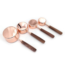 Load image into Gallery viewer, Copper Measuring Cups and Spoons Set with Walnut Wooden Handle