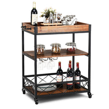 Load image into Gallery viewer, 3 Tier Rolling Island Bar Cart