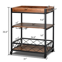 Load image into Gallery viewer, 3 Tier Rolling Island Bar Cart