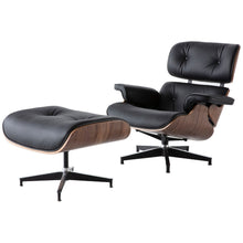 Load image into Gallery viewer, Black Leather Chair with Ottoman