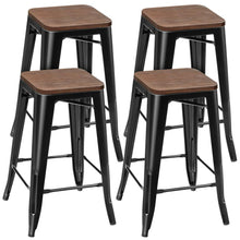 Load image into Gallery viewer, Set of 4 Counter Height Backless Barstool 26'' Metal Stackable Stool w/Wood Seat