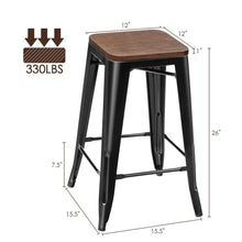 Load image into Gallery viewer, Set of 4 Counter Height Backless Barstool 26'' Metal Stackable Stool w/Wood Seat