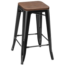 Load image into Gallery viewer, Set of 4 Counter Height Backless Barstool 26'' Metal Stackable Stool w/Wood Seat