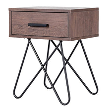 Load image into Gallery viewer, Pinewood Nightstand Coffee Table Storage Display with Steel Legs and 1 Drawer