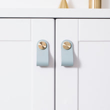Load image into Gallery viewer, Leather and Brass Rivet Drawer Pulls