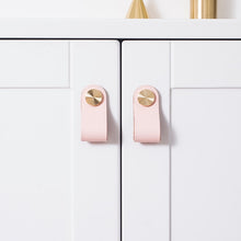 Load image into Gallery viewer, Leather and Brass Rivet Drawer Pulls