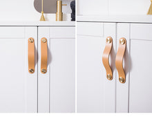 Load image into Gallery viewer, Leather and Brass Rivet Drawer Pulls