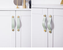 Load image into Gallery viewer, Leather and Brass Rivet Drawer Pulls