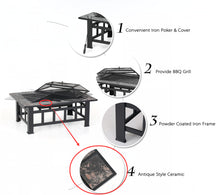 Load image into Gallery viewer, Metal Outdoor Fireplace W/ Firepit Cover &amp; Poker+BBQ Grill camping