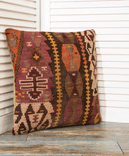Load image into Gallery viewer, Brown Kilim Embroidered Cushion Cover 15.75"x15.75"