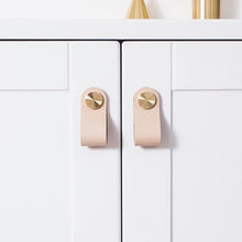 Load image into Gallery viewer, Leather and Brass Rivet Drawer Pulls