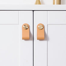 Load image into Gallery viewer, Leather and Brass Rivet Drawer Pulls