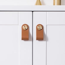 Load image into Gallery viewer, Leather and Brass Rivet Drawer Pulls
