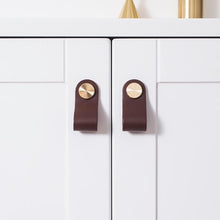 Load image into Gallery viewer, Leather and Brass Rivet Drawer Pulls