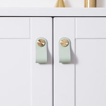 Load image into Gallery viewer, Leather and Brass Rivet Drawer Pulls