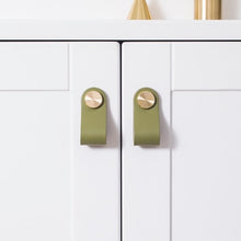 Load image into Gallery viewer, Leather and Brass Rivet Drawer Pulls