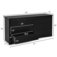 Load image into Gallery viewer, Black 6 Drawer Double Dresser Chest of Drawers Storage Cabinet
