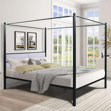 Load image into Gallery viewer, Queen Canopy Metal Upholstered Bed Frame With Four Posts