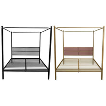 Load image into Gallery viewer, Queen Canopy Metal Upholstered Bed Frame With Four Posts