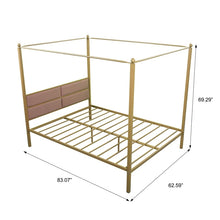 Load image into Gallery viewer, Queen Canopy Metal Upholstered Bed Frame With Four Posts