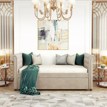 Load image into Gallery viewer, Twin Size Upholstered Daybed with Trundle, Wood Slat Support