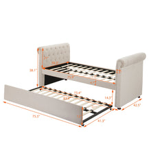 Load image into Gallery viewer, Twin Size Upholstered Daybed with Trundle, Wood Slat Support