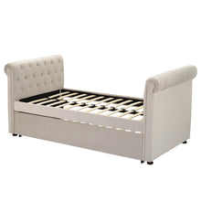 Load image into Gallery viewer, Twin Size Upholstered Daybed with Trundle, Wood Slat Support
