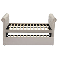 Load image into Gallery viewer, Twin Size Upholstered Daybed with Trundle, Wood Slat Support