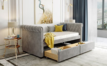 Load image into Gallery viewer, Twin Size Upholstered Daybed with Trundle, Wood Slat Support